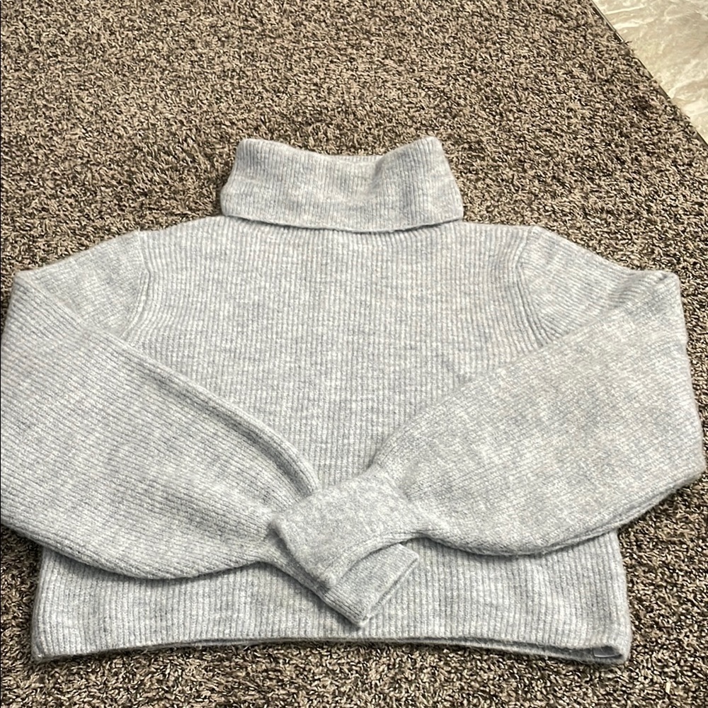 Topshop Light Gray Turtleneck Warm Fuzzy Sweater